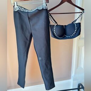 Black Embellished Women's Pants & Jumpsuit Set